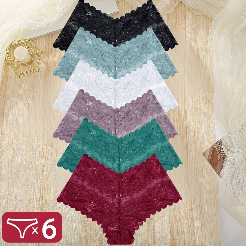 FINETOO 6Pcs Women Floral Lace Panties High Waist Brief Sexy Lingerie Panty Brazilian Underpants Femme Underwear Bikini Intimate