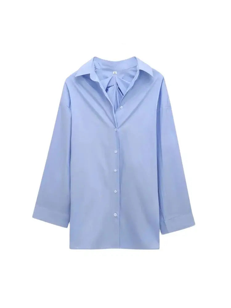 Oversized Pleated Back Shirts for Women, Long Sleeve, Button-up, Female Blouses, Chic Tops, Fashion.