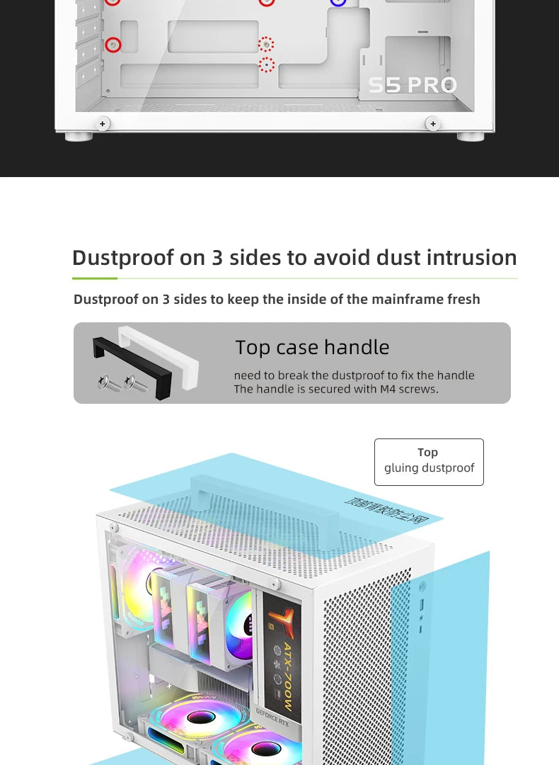 METALFISH S5 PRO 20L Computer Case Gaming PC Chassis Support MATX/ITX SFX/ATX PSU 160mm Tower /180 WaterCooling Cooler.