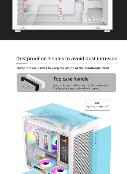 METALFISH S5 PRO 20L Computer Case Gaming PC Chassis Support MATX/ITX SFX/ATX PSU 160mm Tower /180 WaterCooling Cooler.