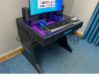 Computergehäuse für große Spieler, All-in-One-Tisch, hochwertiger Desktop, vollständig transparent, großes Gehäuse, cooler wassergekühlter Sci-Fi-Spieltisch