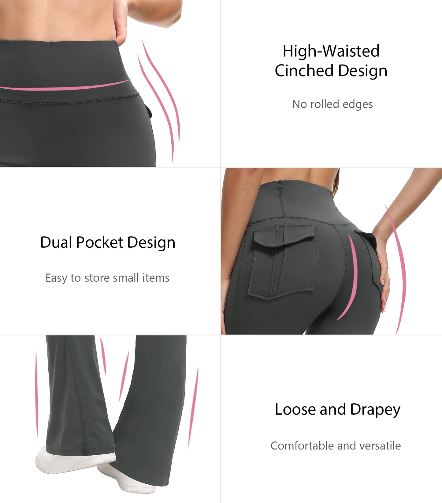 Damen-Leggings mit ausgestellten Taschen, weiche Yoga-Hose im Cargo-Stil, hohe Taille, schmale Hose, Fitness- und Bodybuilding-Sportbekleidung