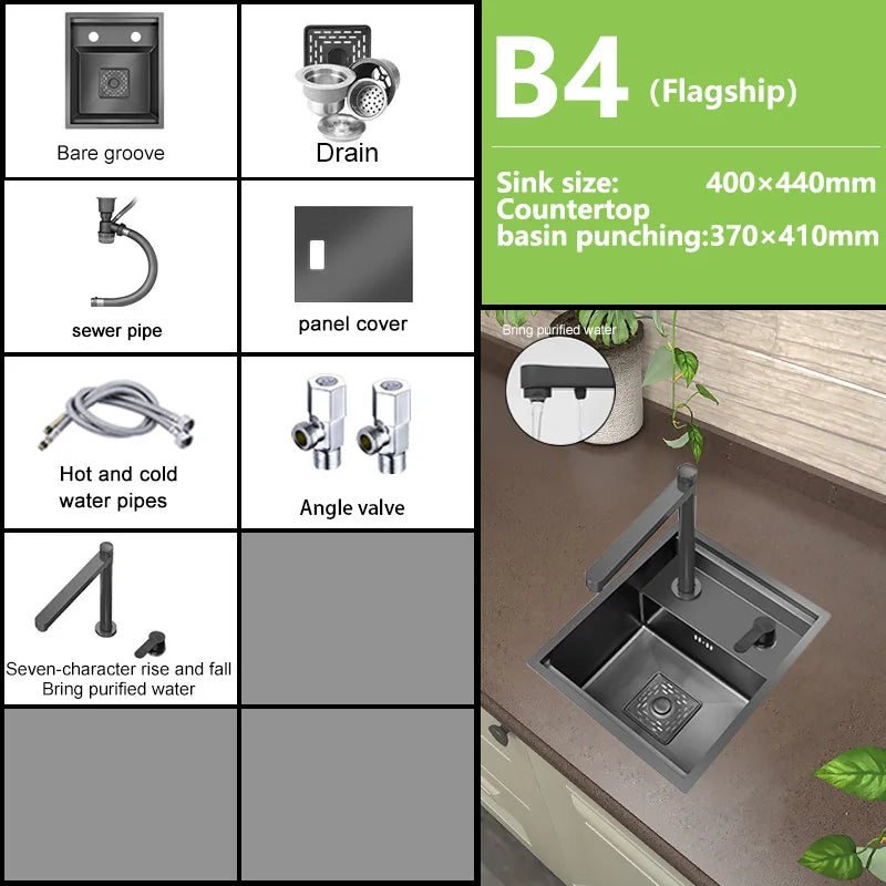 Small Hidden Sink Stainless Steel Kitchen Sink Mini Bar Single Slot Touring Car Wash Basin With Cover Plate Apartment