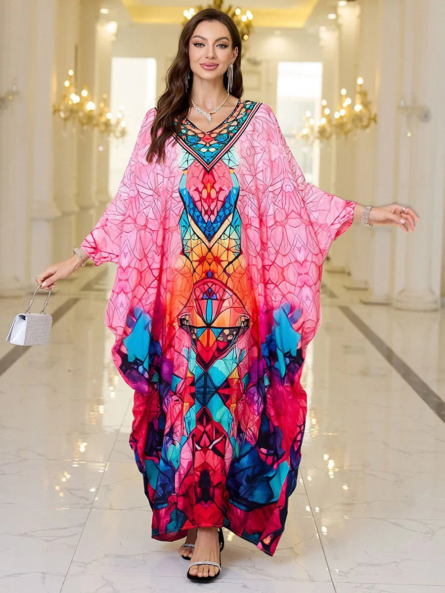 Frauen bestickte lange Kaftane Plus Size Kaftan Kleider Strand Badeanzug Cover Up Moomoo Kleid marokkanische Robe