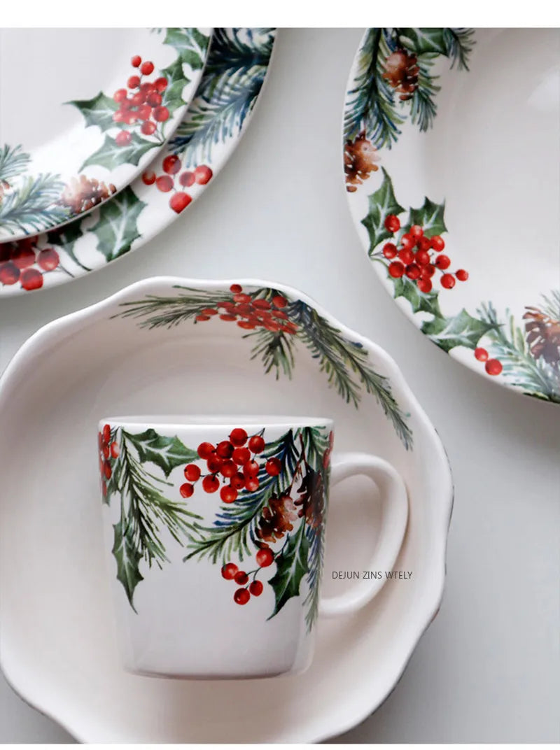 1PC Creative Kitchen Ceramic Plates Exquisite Christmas Tableware Steak Pasta Salad Plates High-quality Ceramic Dinner Plates.