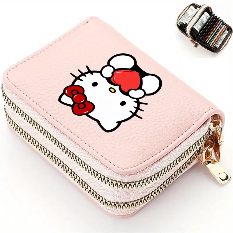 Hello Kitty Kuromi Zipper Wallet with Multi-slots PU Leather Slim Card Holder for Women Cute Gift with Bill Pocket.