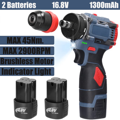 2in1 Akku-Elektroschrauber Bohrer Bürstenloser Motor 45/55 Nm Drehmoment Stufenlose Geschwindigkeitsregelung Hand-Lithium-Treiber-Bohrmaschine