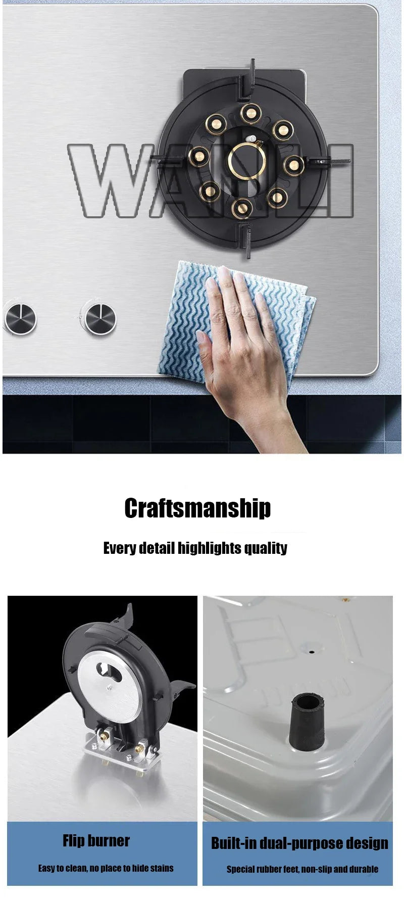 419H Embedded Stainless Steel Gas Stove/  4.8Kw High Firepower Household Stove/Reversible Double Stove Magic Dish Stove.