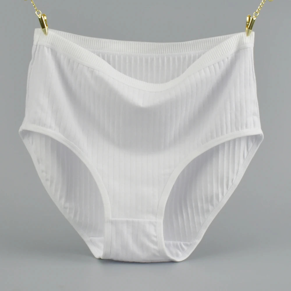1pc Women's Cotton High Waist Panties – Vertical Stripe Plus Size Underwear Breathable Solid Lingerie Shorts Simple Lady Briefs