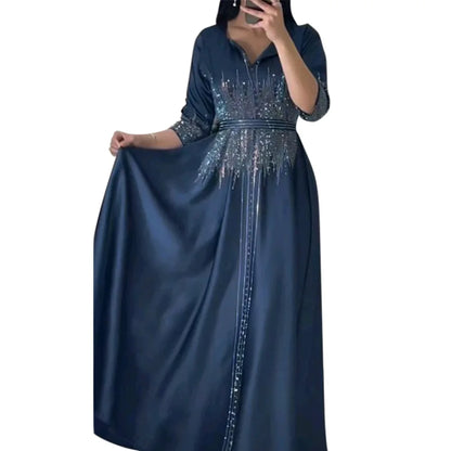 Naher Osten Ramadan Marokkanisches muslimisches geschmiedetes Gesichtskleid Arabisches Dubai-Kleid Luxusmode Hot Diamond Abendrobe.