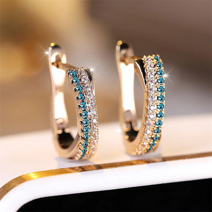 Trendy Multicolor Crystal Hoop Earrings For Women Rose Gold Silver Color Rainbow Zircon Fashion Earring Wedding Jewelry Gifts