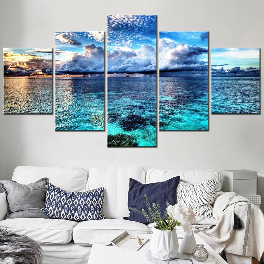 5 Pieces Set Canvas Wall Art - Sky Calm Waters Landscape Decorations for Home Room Poster Print.