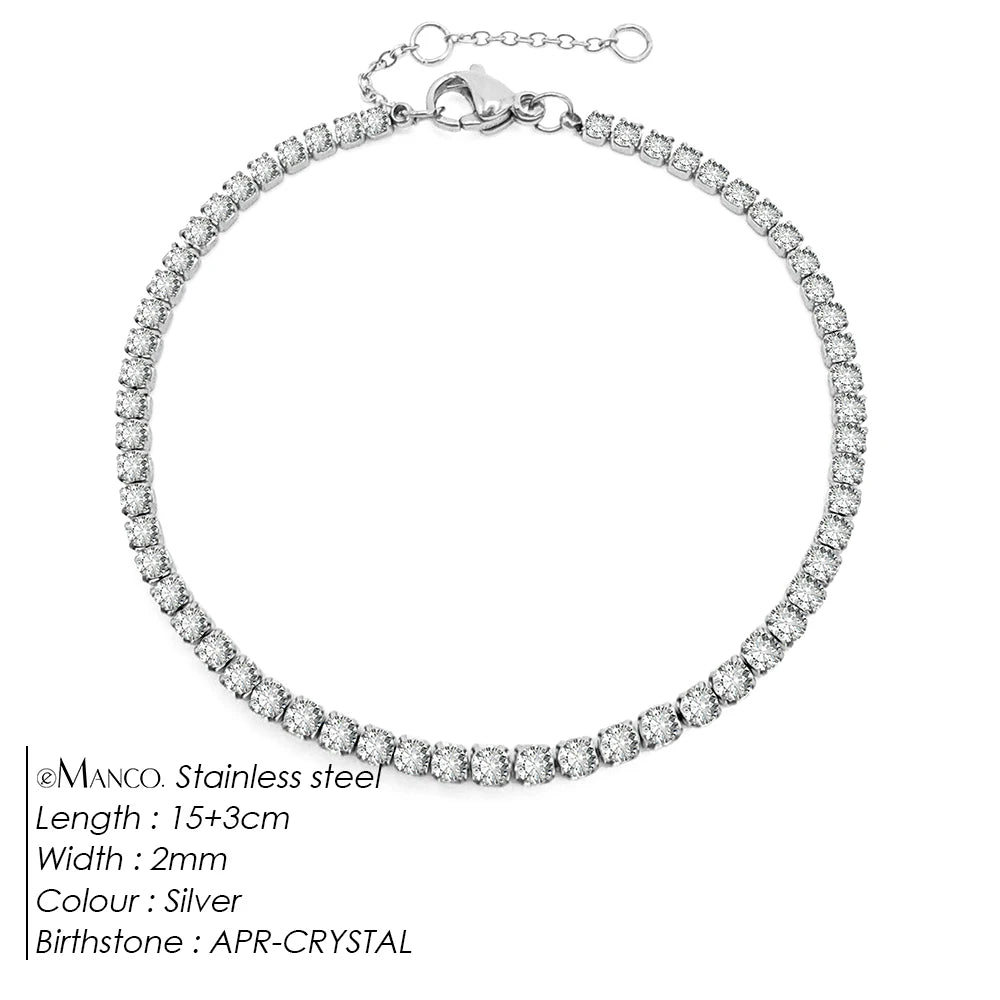 eManco Stainless Steel Gold Plated Sparkling Bracelet High Quality White Zirconia Single Row Simple Accessory For Girls