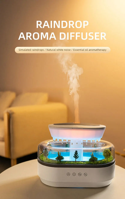 New Aroma Humidifier Raindrop Air Humidifier Colorful Atmosphere Light White Noise Music Essemtial Home Oil Fragrance Diffuser.