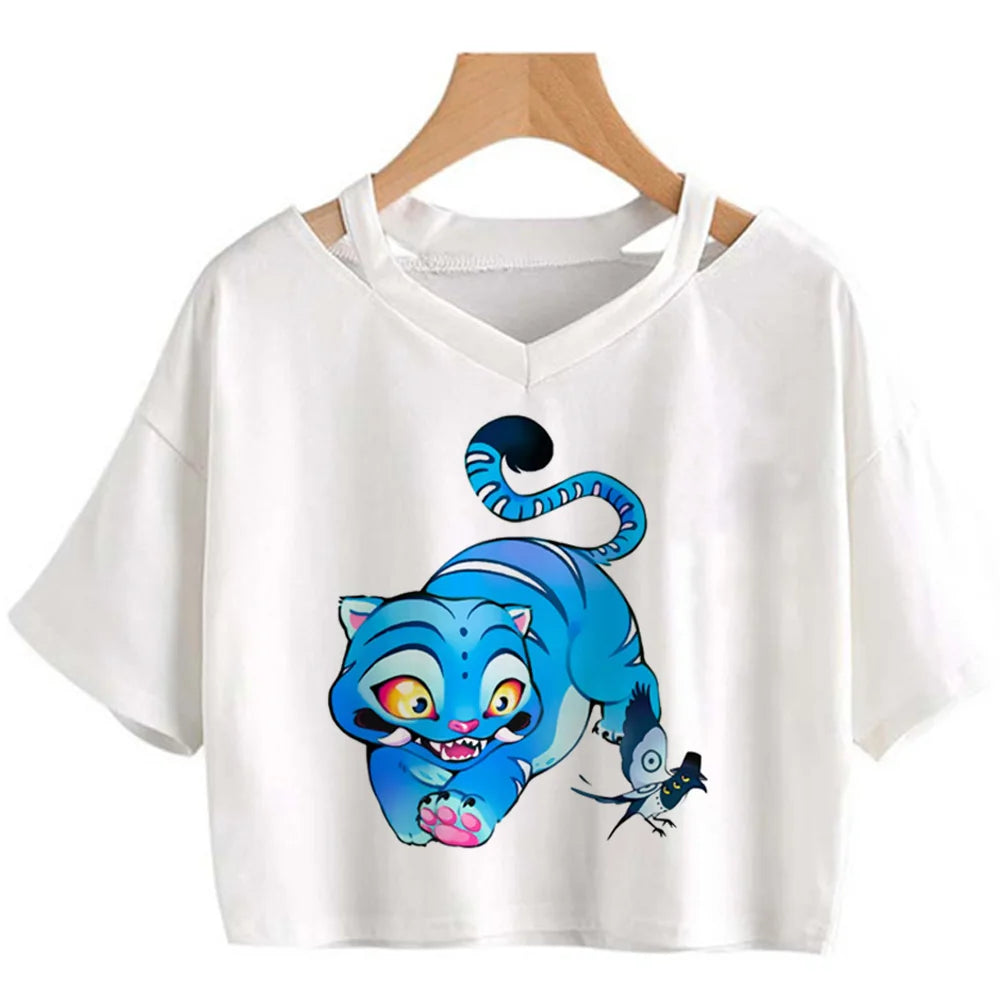 Kpop Demon Hunters Girls O-Neck Casual Women Summer Shirts Crop T-shirt.