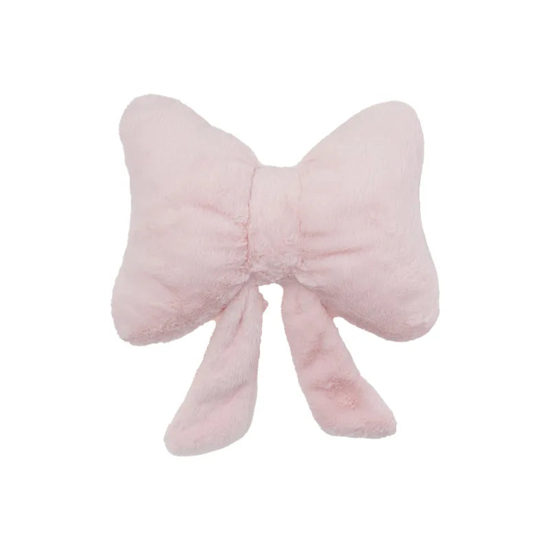 Pink bow ribbon couch pillow imitation rabbit fur comfortable car seat cushion ins style simple all-match back cushion.