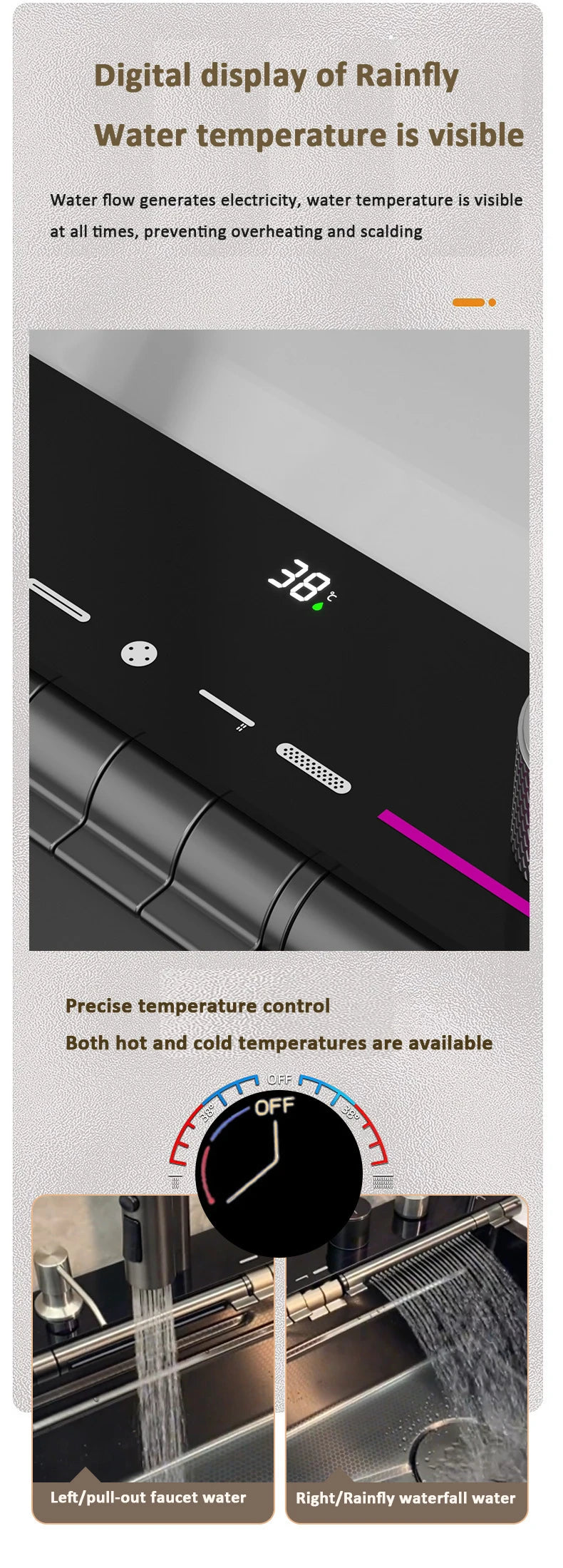 Blue Whale Dragon Rain Digital Display Large Single Sink Faucet with Integrated Multifunctional Atmosphere Light