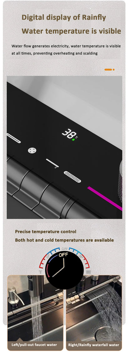 Blue Whale Dragon Rain Digital Display Large Single Sink Faucet with Integrated Multifunctional Atmosphere Light