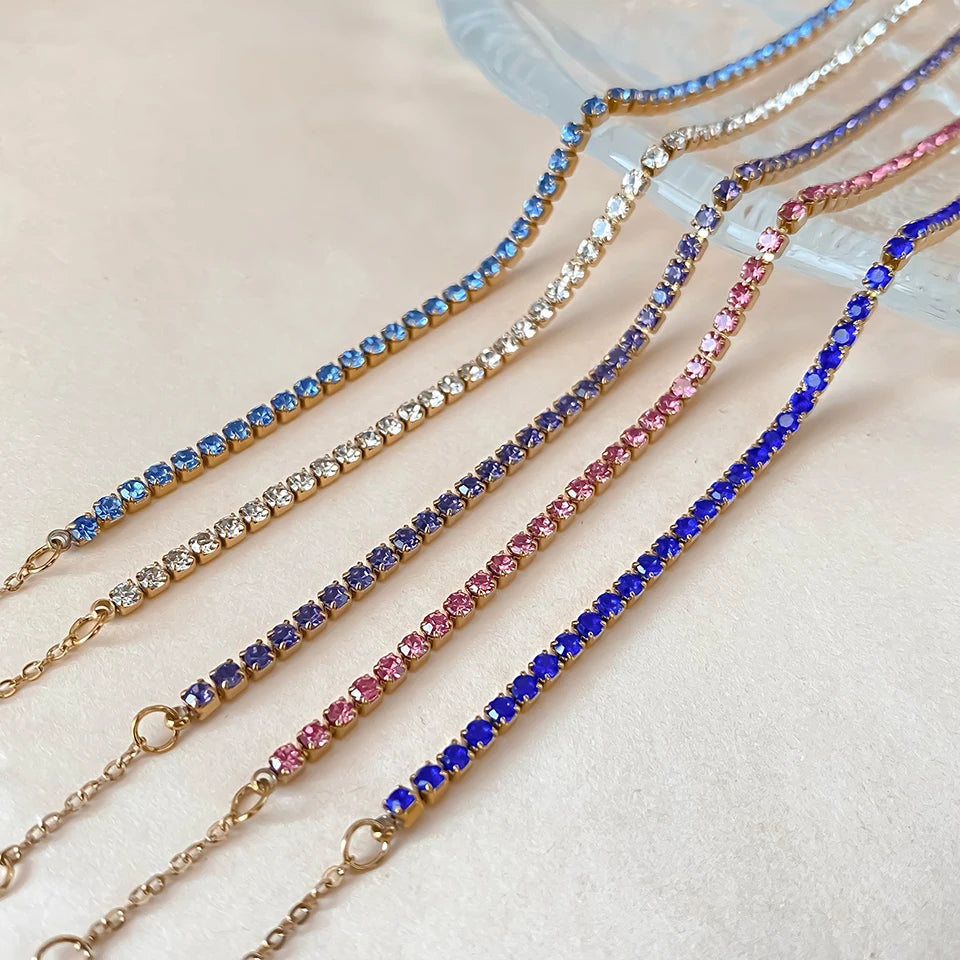 eManco Stainless Steel Gold Plated Sparkling Bracelet High Quality White Zirconia Single Row Simple Accessory For Girls.