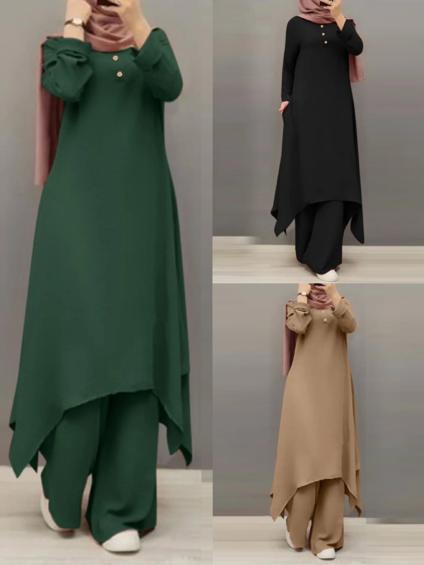 Eid muslimische Frauen Blusen Kleid weites Bein Hosen Set 2 Stück Musulman Ensemble Dubai lässig arabische Ramadan Kaftan 2024 Outfit Anzüge.