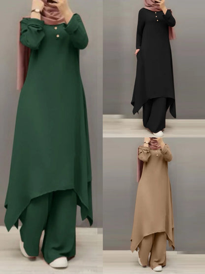 Eid muslimische Frauen Blusen Kleid weites Bein Hosen Set 2 Stück Musulman Ensemble Dubai lässig arabische Ramadan Kaftan 2024 Outfit Anzüge.