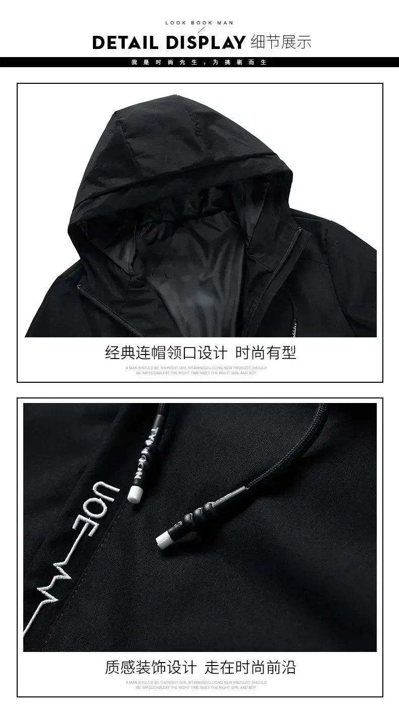 Men's 2025 printed high-quality zipper hooded baseball jacket, four-autumn jacket, trendy men's windproof zipper jacket, casual.