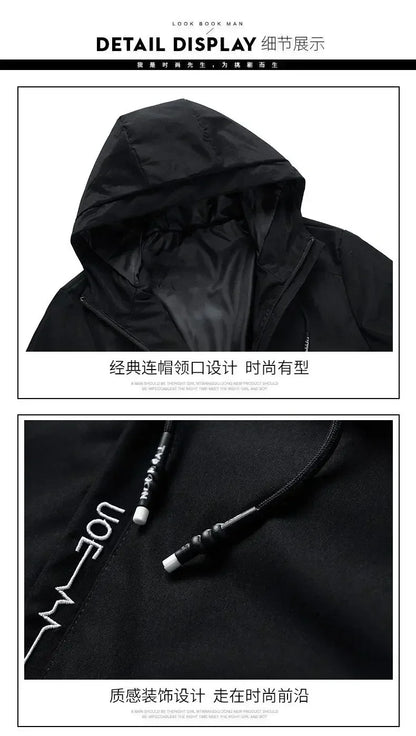 Men's 2025 printed high-quality zipper hooded baseball jacket, four-autumn jacket, trendy men's windproof zipper jacket, casual.