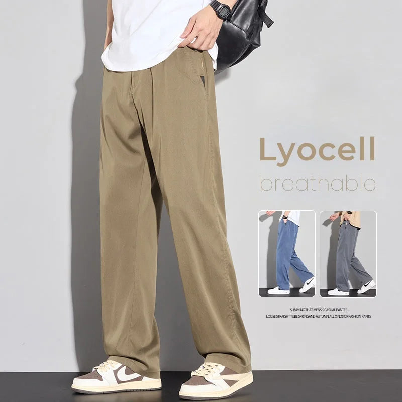 2025 Summer Thin Men's Soft Lyocell Casual Pants Breathable Fashion Solid Color Simple Male Trousers Brand Clothing.