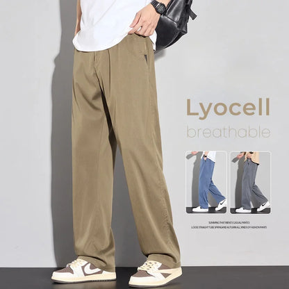 2025 Summer Thin Men's Soft Lyocell Casual Pants Breathable Fashion Solid Color Simple Male Trousers Brand Clothing.