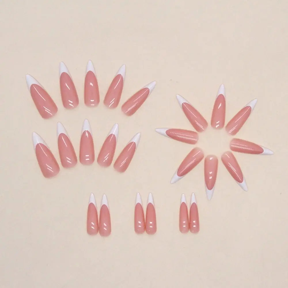 24pcs Long Stiletto French Fake Nails White Edge Simple Aurora False Nails Full Cover Press on Nails DIY Detachable Manicure.