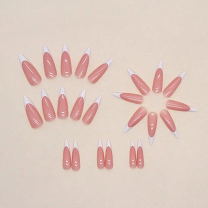 24pcs Long Stiletto French Fake Nails White Edge Simple Aurora False Nails Full Cover Press on Nails DIY Detachable Manicure.