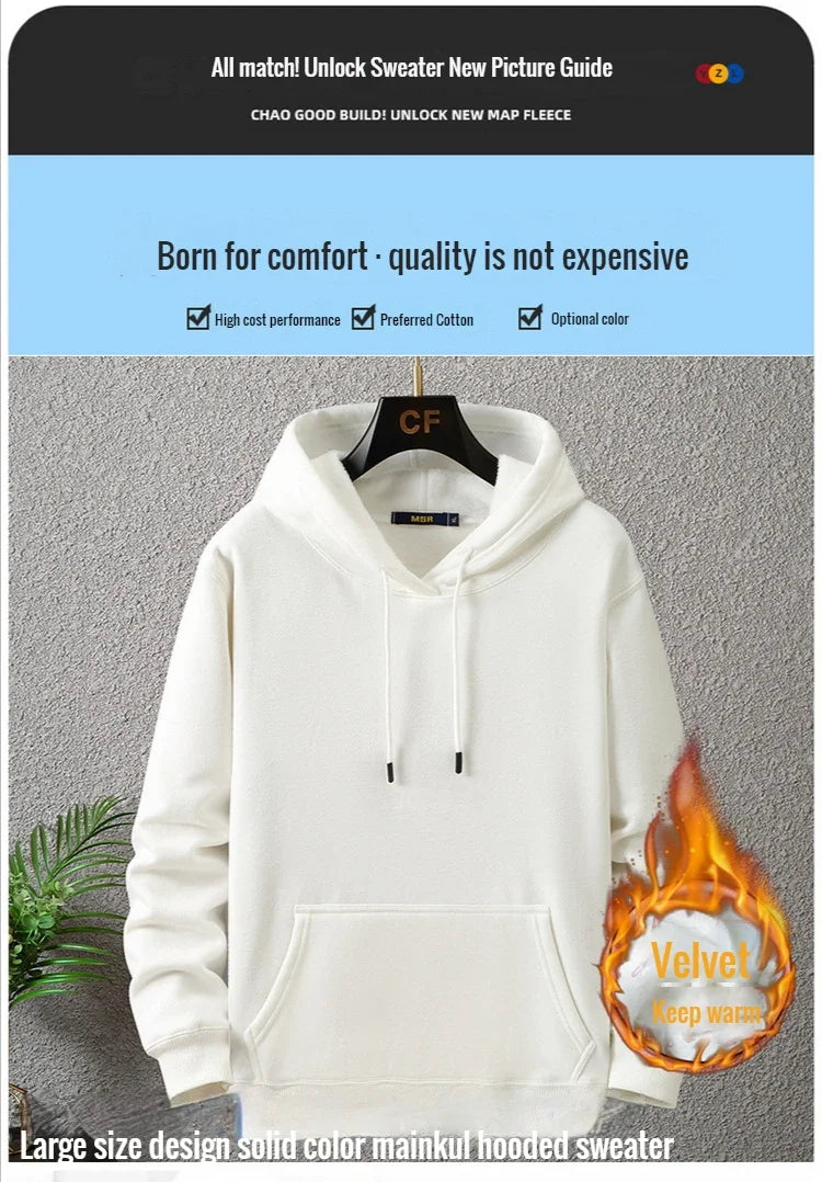 Large Size Men's Hoodie Jacket Hooded Long Sleeve Thick Warm Fleece Lined Sweatshirt Male Casual Winter 10XL 12XL Extra Big Plus.