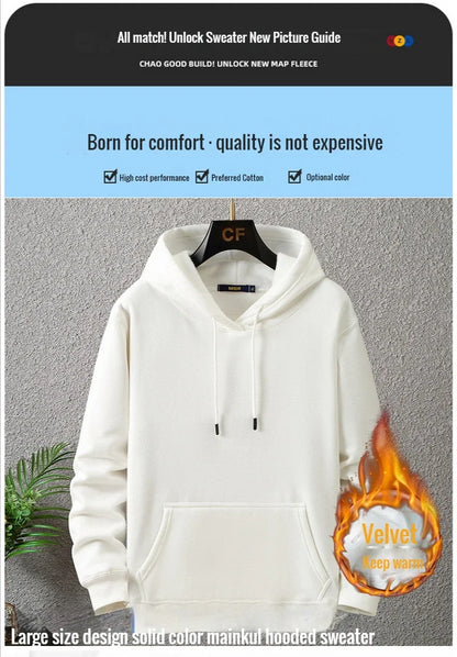 Large Size Men's Hoodie Jacket Hooded Long Sleeve Thick Warm Fleece Lined Sweatshirt Male Casual Winter 10XL 12XL Extra Big Plus.