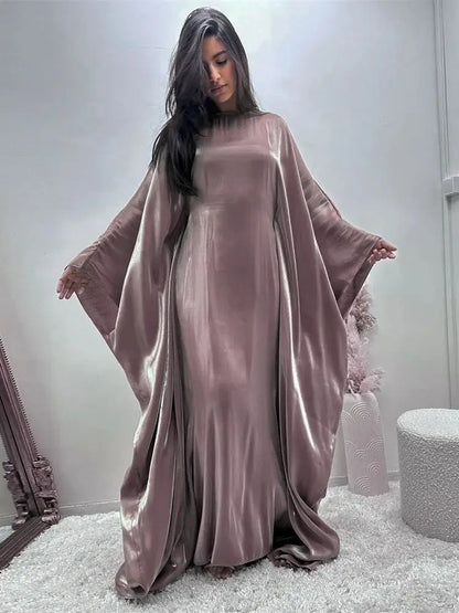 Ramadan Satin Abaya Islam Muslim Summer Batwing Sleeve Maxi Dress Kebaya Abayas For Women Kaftan Robe Musulmane Femme Vestidos.
