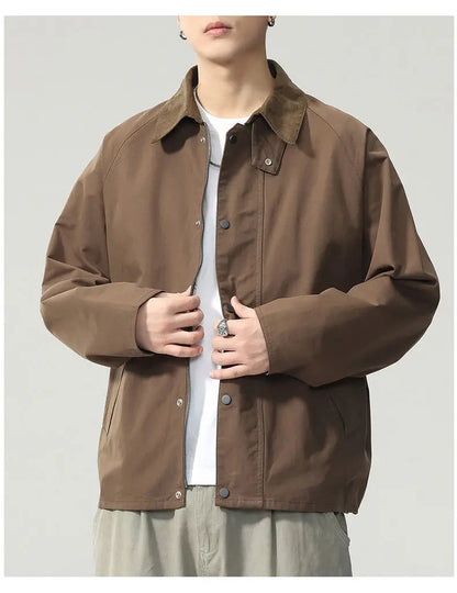 Lapel Jacket Men Spring Autumn Japanese Korean Streetwear Fashion Loose Casual Vintage Cargo Jacket Coat Outerwear.