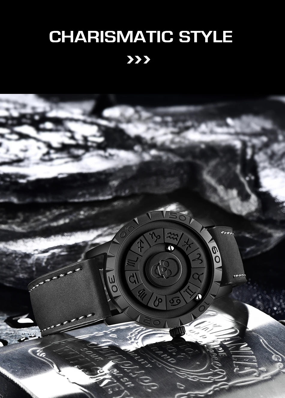 LIGE FOXBOX Unique Design Quartz Man Watch Simple Fashion Leather Belt Casual Sports Magnetic Srolling Beads Skull Men's Watches.