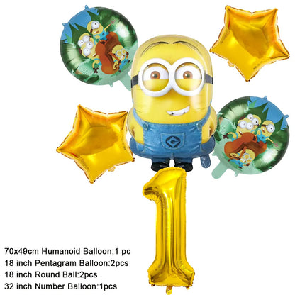 Cartoon M & Minions Geburtstag Party Dekoration Einweg Geschirr Tasse Teller Tischdecke Luftballons Gelb Große Augen Hintergrund Banner.