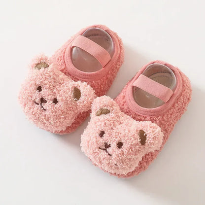 Warm Newborn First Walker for Boy Girl Cartoon Animal Bear Indoor Non-slip Floor Shoes Winter Fury Plush Floor Shoes