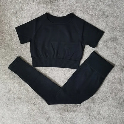 Fitness Yoga Set Seamless Sport Women's Sportswear High Waist Leggings Workout Outfits Two Piece Shorts Sets Womens Gym Clothing