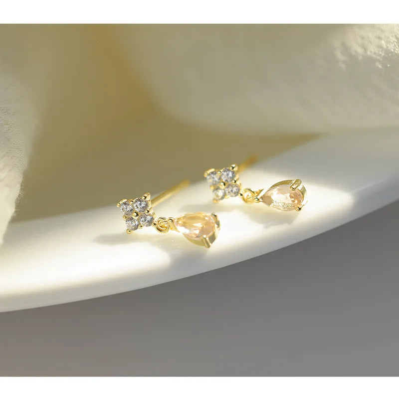 Korean Cute Ear Piercing Water Drop Earrings for Women Crystal Short Tassel Hypoallergenic Female Earrings Party Jewelry Brincos