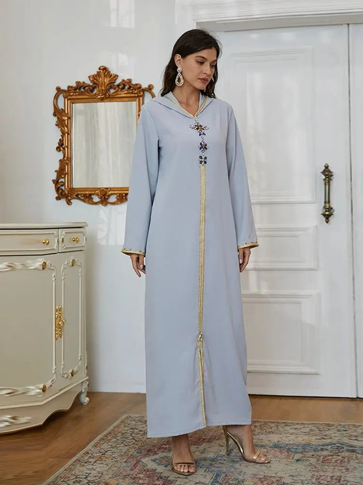 Ramadan Gray S Size Abaya Damen Dubai Luxury Islam Muslim African Dresses For Women Kebaya Kaftan Morocco Robe Musulmane Femme.