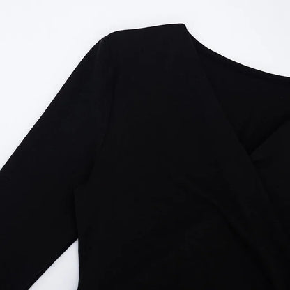 Pure Color V-neck Long Sleeve T-shirt Waist-cinching Sexy Top for Women Cross-border Autumn New Style Y25TP348 Polyester Fiber.