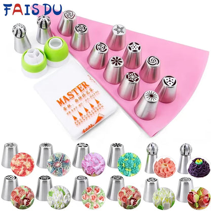 FAIS DU Russian Mounted Mouth Set Stainless Steel Kitchen Baking Supplies Set Cake Decoration Tools Nozzles Pastry Bag Set.