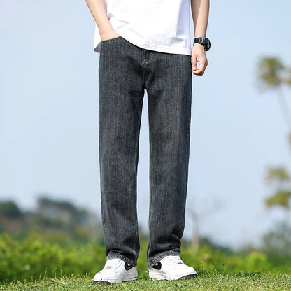 Mens Minimalist Loose Straight Wide Leg Denim Jeans 2025 Autumn Winter Retro Drape Comfortable Casual Pants Plus Size 38.