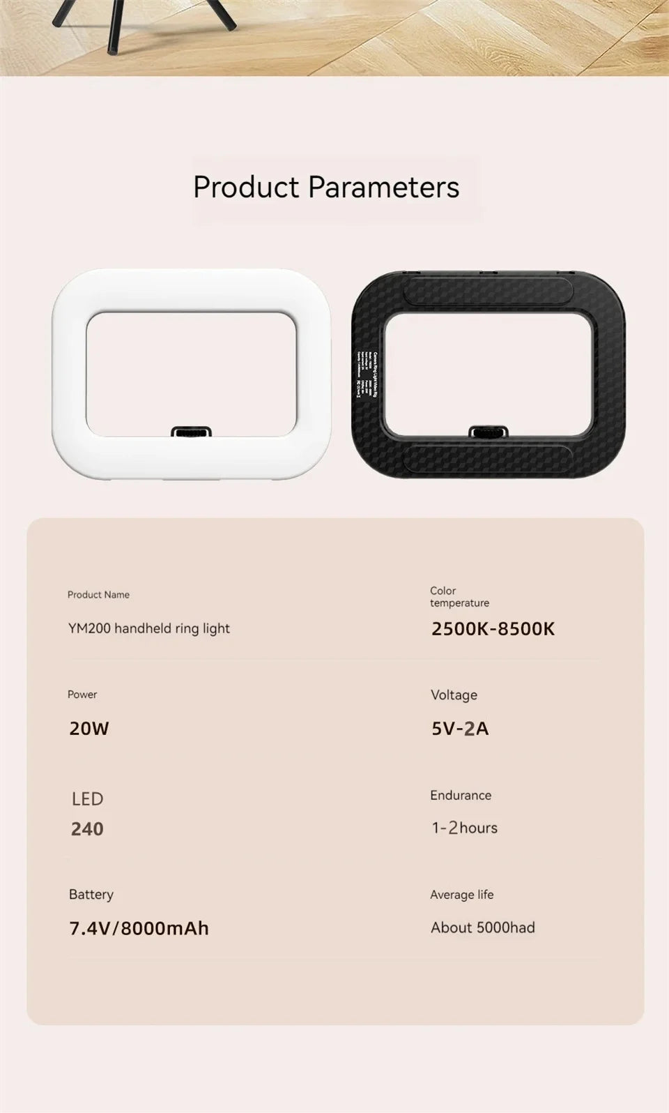 FANGTUOSI New Handheld Ring LED Rechargeable Fill light Portable Mobile Phone Live Photography Desktop Rabbit Cage Selfie Light.