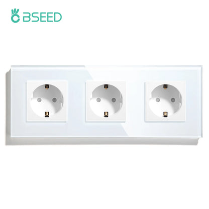 BSEED EU Standard Einzigen Steckdose Doppel Glas Steckdosen Triple Steckdosen Steckdose Für Home Office Schlafzimmer 16A