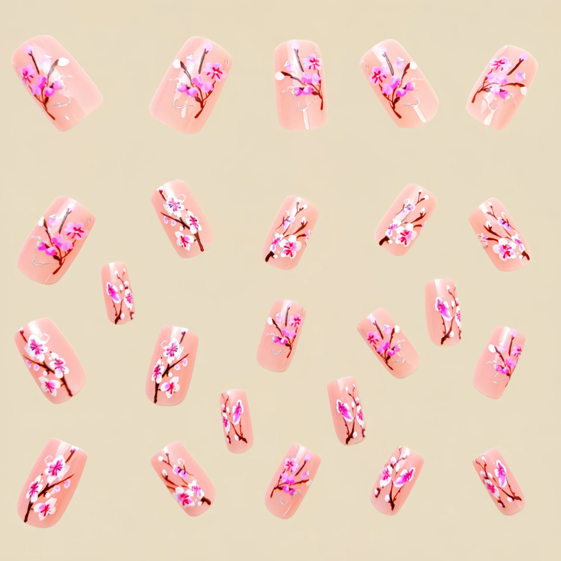 24pcs/set short medium long fake nails for Spring summer season gradient peach flowers butterfly heart press on false nail art.