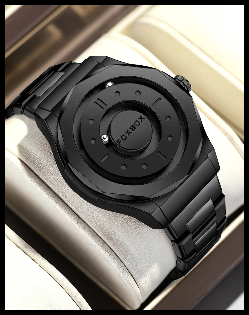 FOXBOX Creative Scrolling Pointer Magnetic Force Men's Quartz Wristwatches Outdoor Sports Waterproof Watch Men Relogio Masculino.