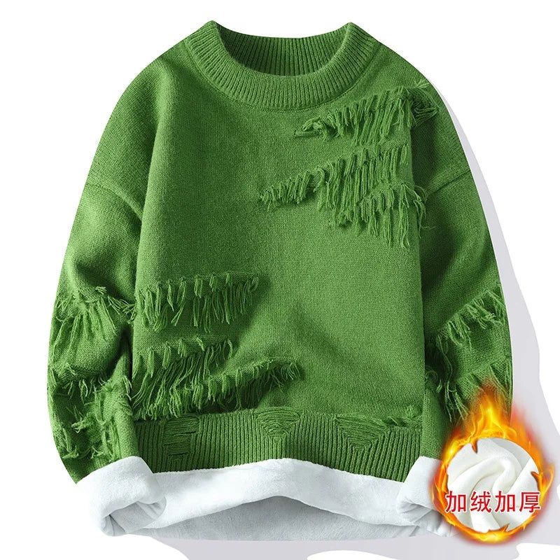 New Fashion Men Streetwear Knitted Sweaters Man Outwear Loose Casual O-neck Pullovers Sweaters Male Fleece Winter Clothing 4XL.