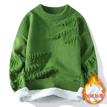 New Fashion Men Streetwear Knitted Sweaters Man Outwear Loose Casual O-neck Pullovers Sweaters Male Fleece Winter Clothing 4XL.